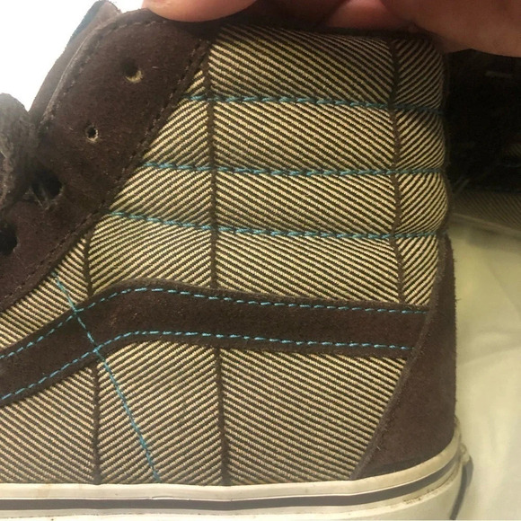 Vans Off The Wall Sk8-Hi shoes Brown Suede/Tan canvas/teal stitching US 6 - Picture 4 of 11